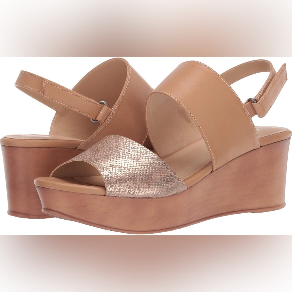 Chinese Laundry Tan and Gold Wedge Sandals